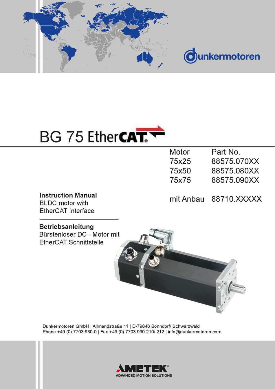 AMETEK DUNKERMOTOREN BG 75 SERIES INSTRUCTION MANUAL Pdf Download ...