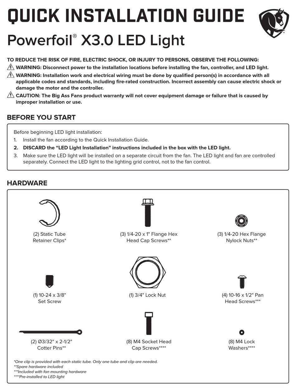 BIG ASS FANS POWERFOIL X3.0 QUICK INSTALLATION MANUAL Pdf Download