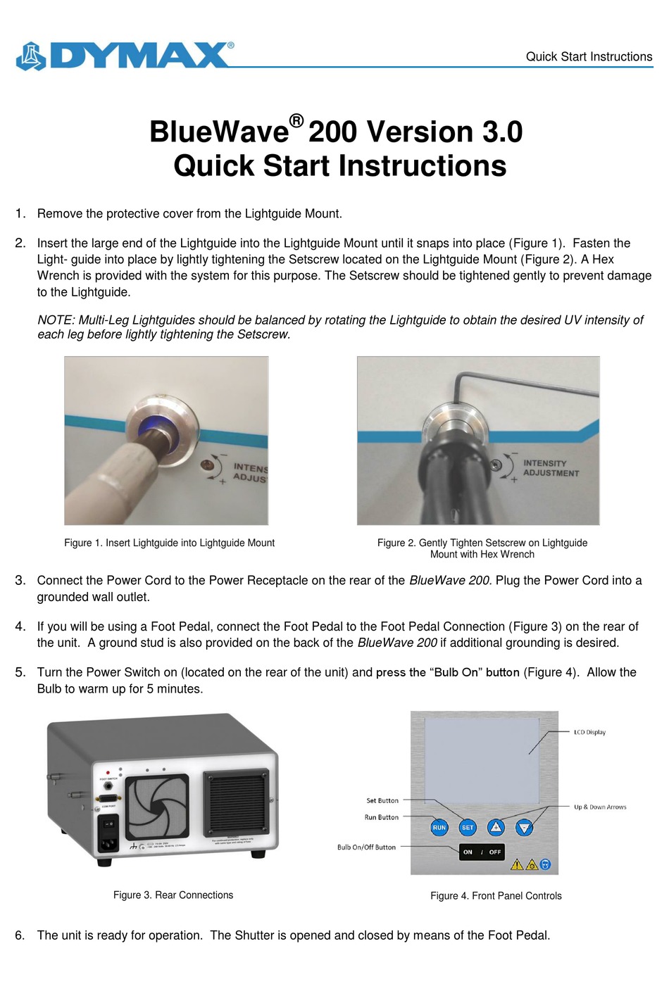 DYMAX BLUEWAVE 200 QUICK START INSTRUCTIONS Pdf Download ManualsLib