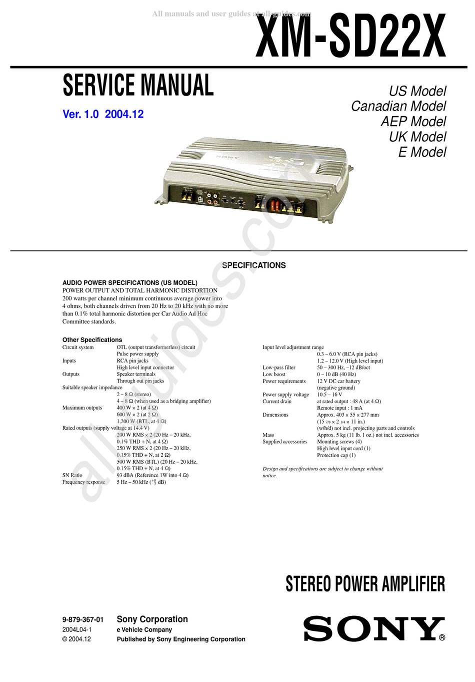 SONY XMSD22X SERVICE MANUAL Pdf Download ManualsLib