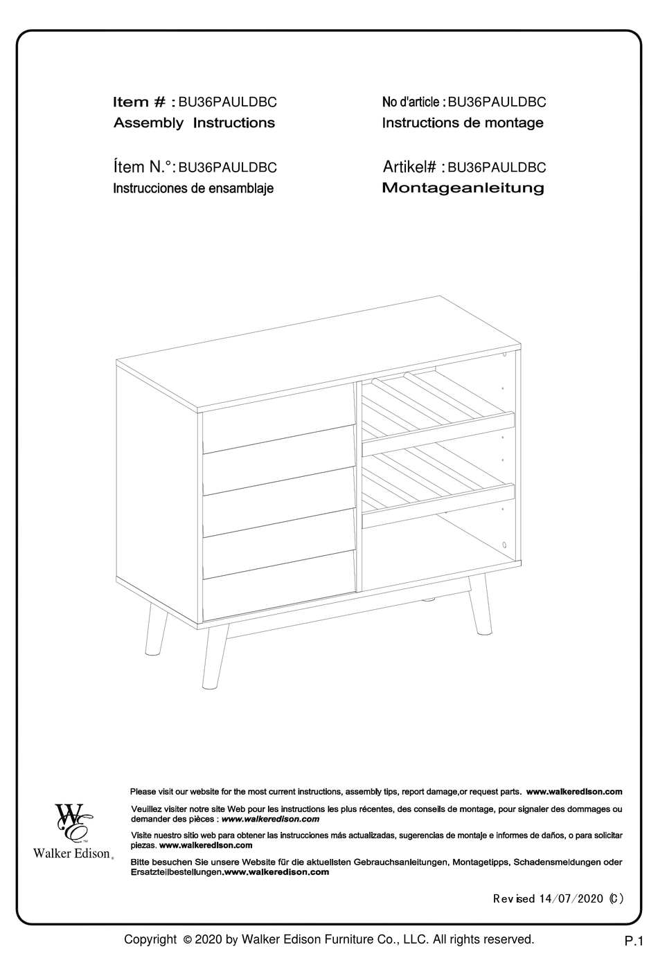 WALKER EDISON BU36PAULDBC ASSEMBLY INSTRUCTIONS MANUAL Pdf Download