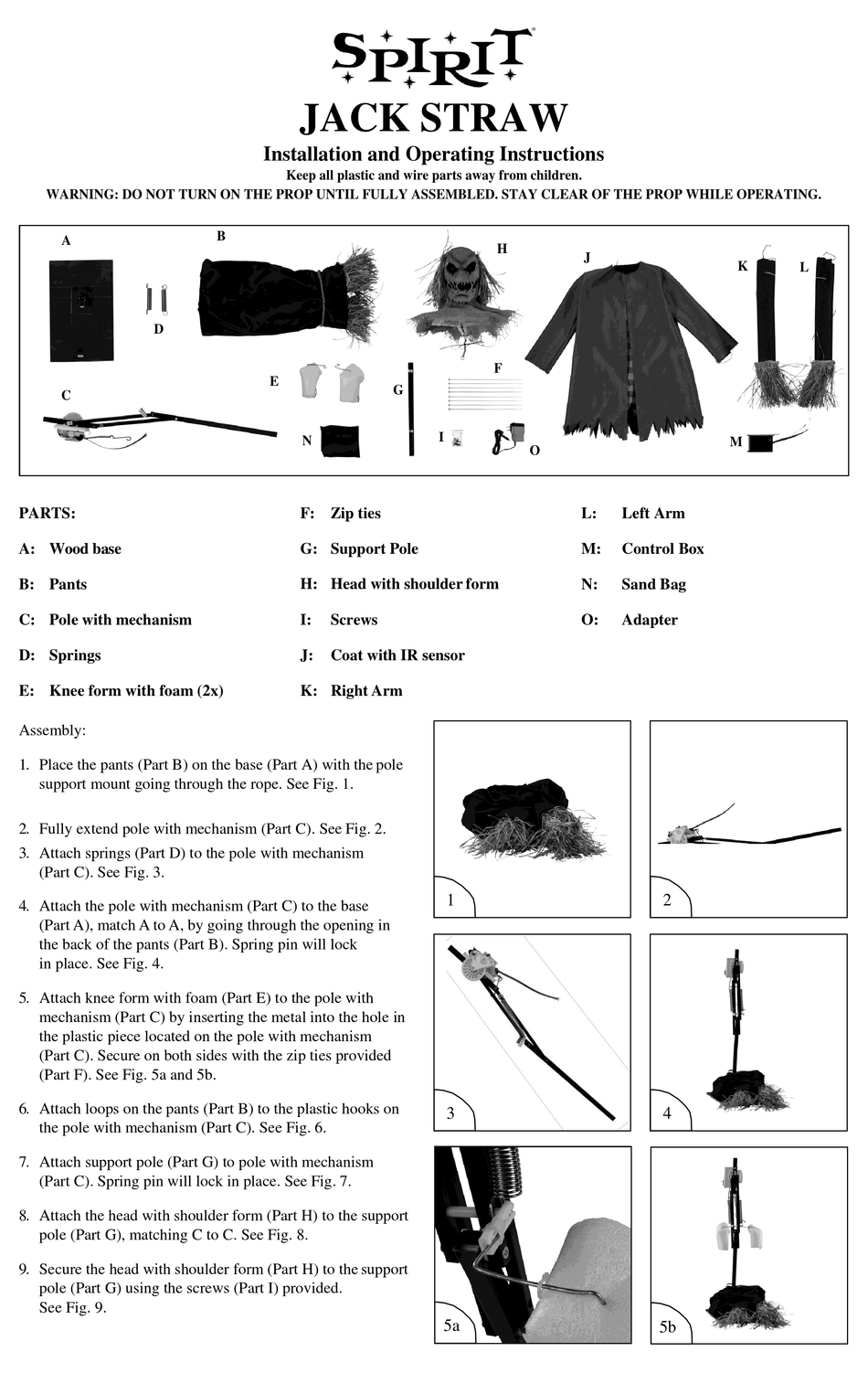 SPIRIT HALLOWEEN JACK STRAW INSTALLATION AND OPERATING INSTRUCTIONS Pdf