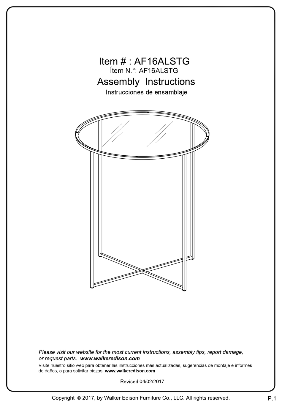 WALKER EDISON AF16ALSTG ASSEMBLY INSTRUCTIONS Pdf Download ManualsLib