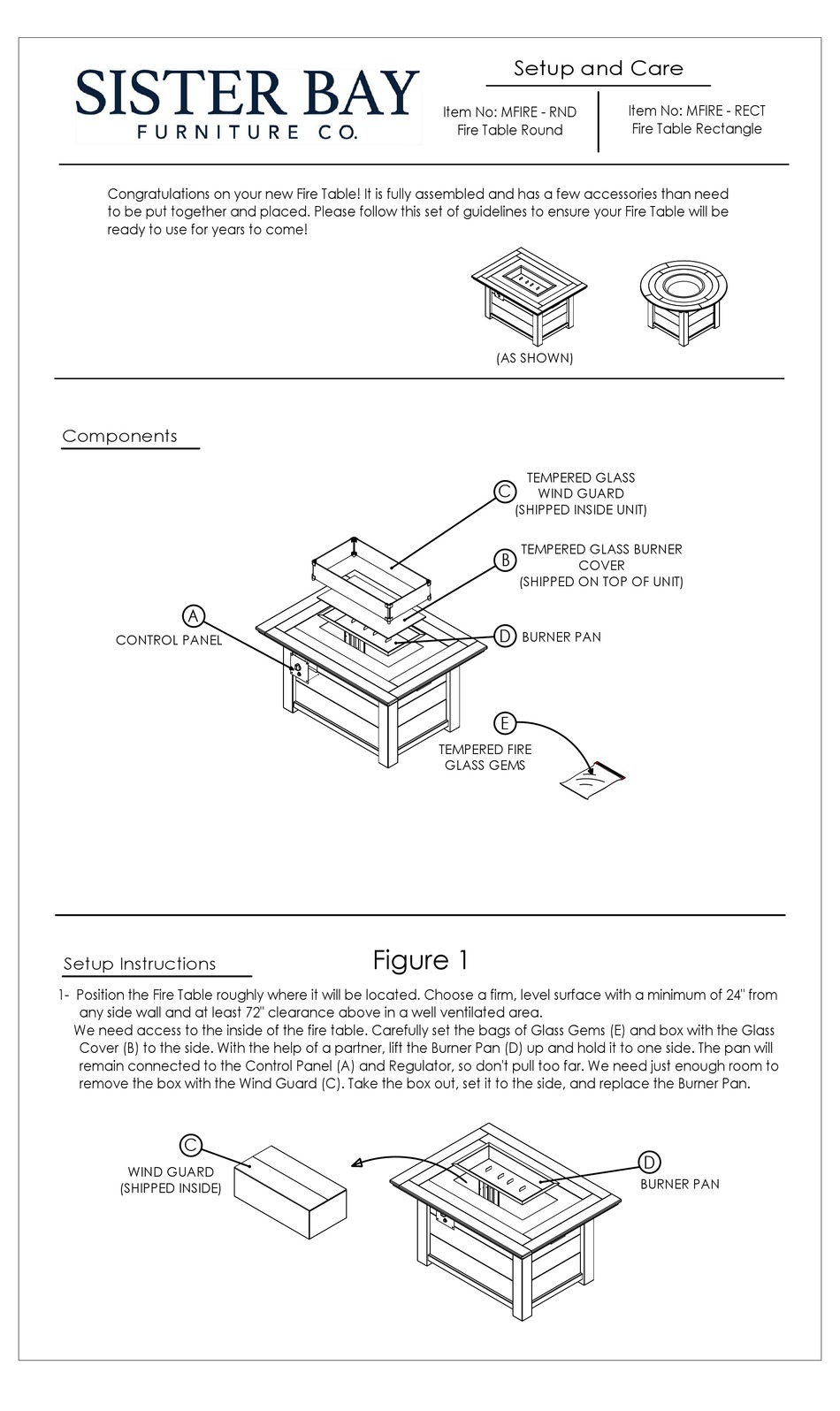 SISTER BAY MFIRERND SETUP AND CARE Pdf Download ManualsLib