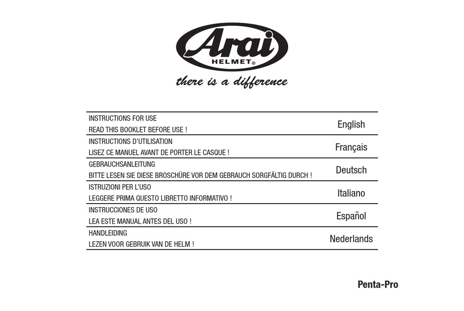 ARAI HELMET PENTAPRO INSTRUCTIONS FOR USE MANUAL Pdf Download ManualsLib