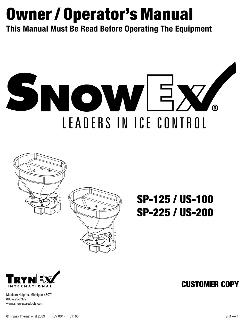 TRYNEX INTERNATIONAL SNOWEX SP125 OWNER'S/OPERATOR'S MANUAL Pdf