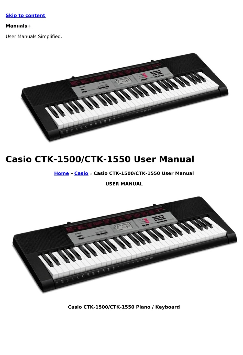 CASIO CTK-1500 USER MANUAL Pdf Download | ManualsLib