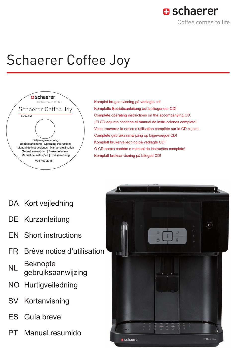 SCHAERER COFFEE JOY SHORT INSTRUCTIONS Pdf Download ManualsLib