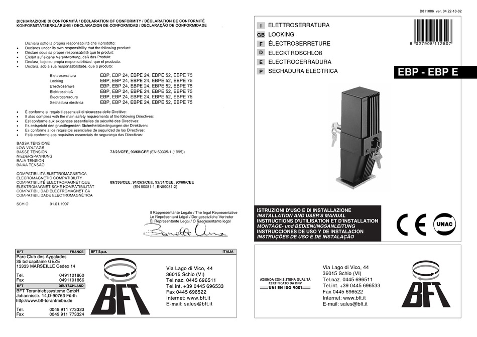 Manual Motor Bft Ergo