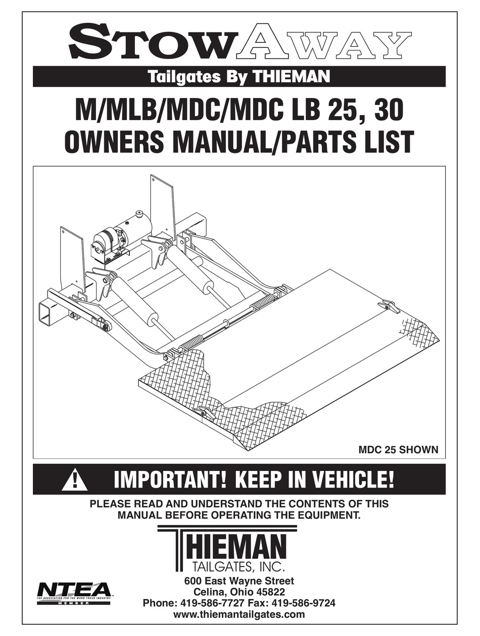 THIEMAN STOWAWAY M SERIES OWNER'S MANUAL & PARTS LIST Pdf Download