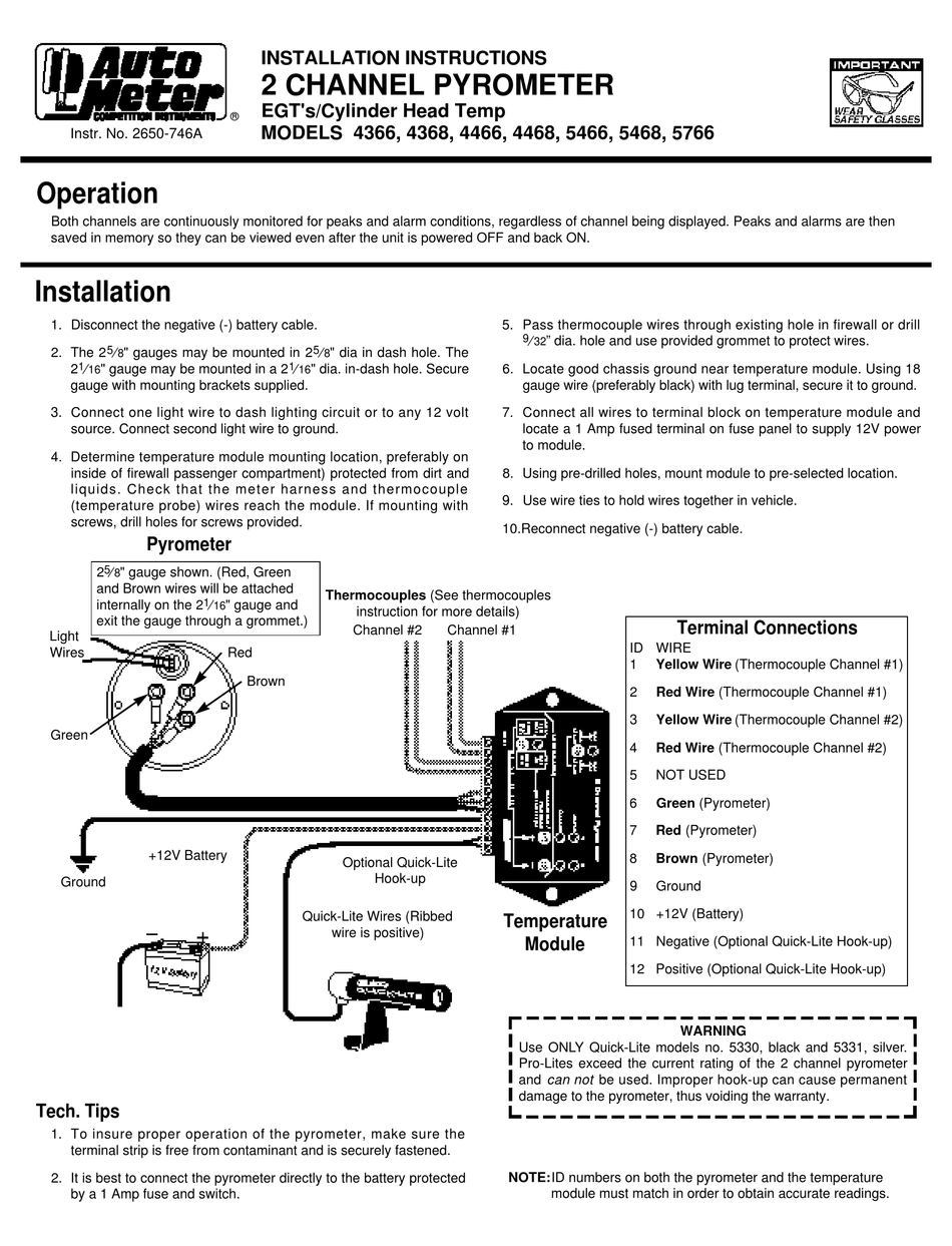 AUTO METER 4366 INSTALLATION INSTRUCTIONS Pdf Download ManualsLib