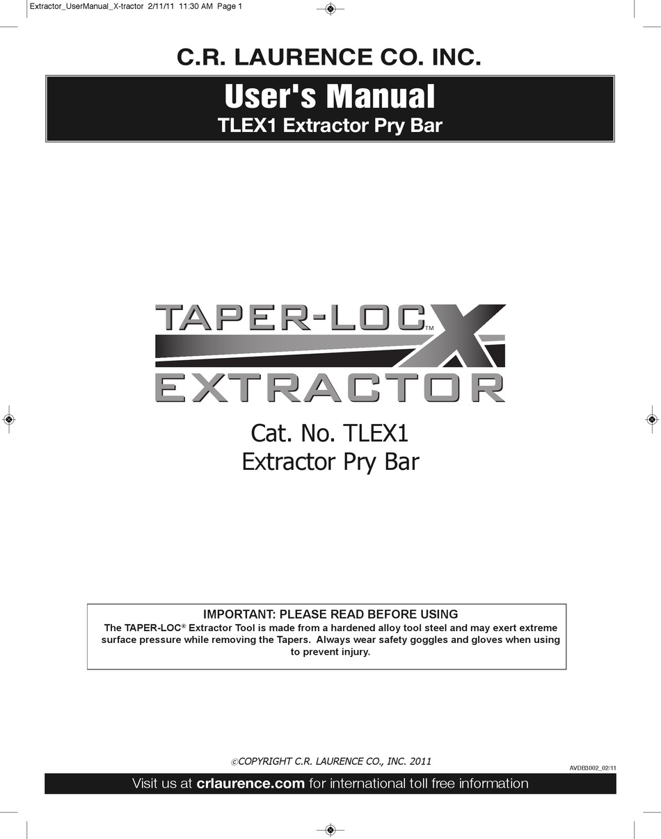 C.R. LAURENCE TAPERLOC TLEX1 USER MANUAL Pdf Download ManualsLib