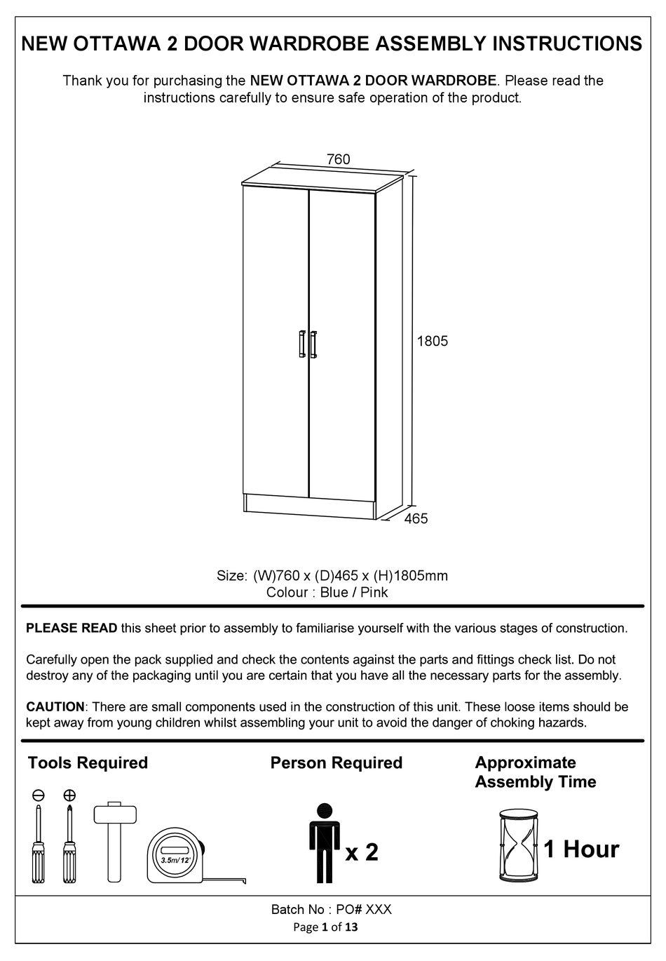 BIG FURNITURE WAREHOUSE OTTAWA GX-OTT2WDWWH ASSEMBLY INSTRUCTIONS