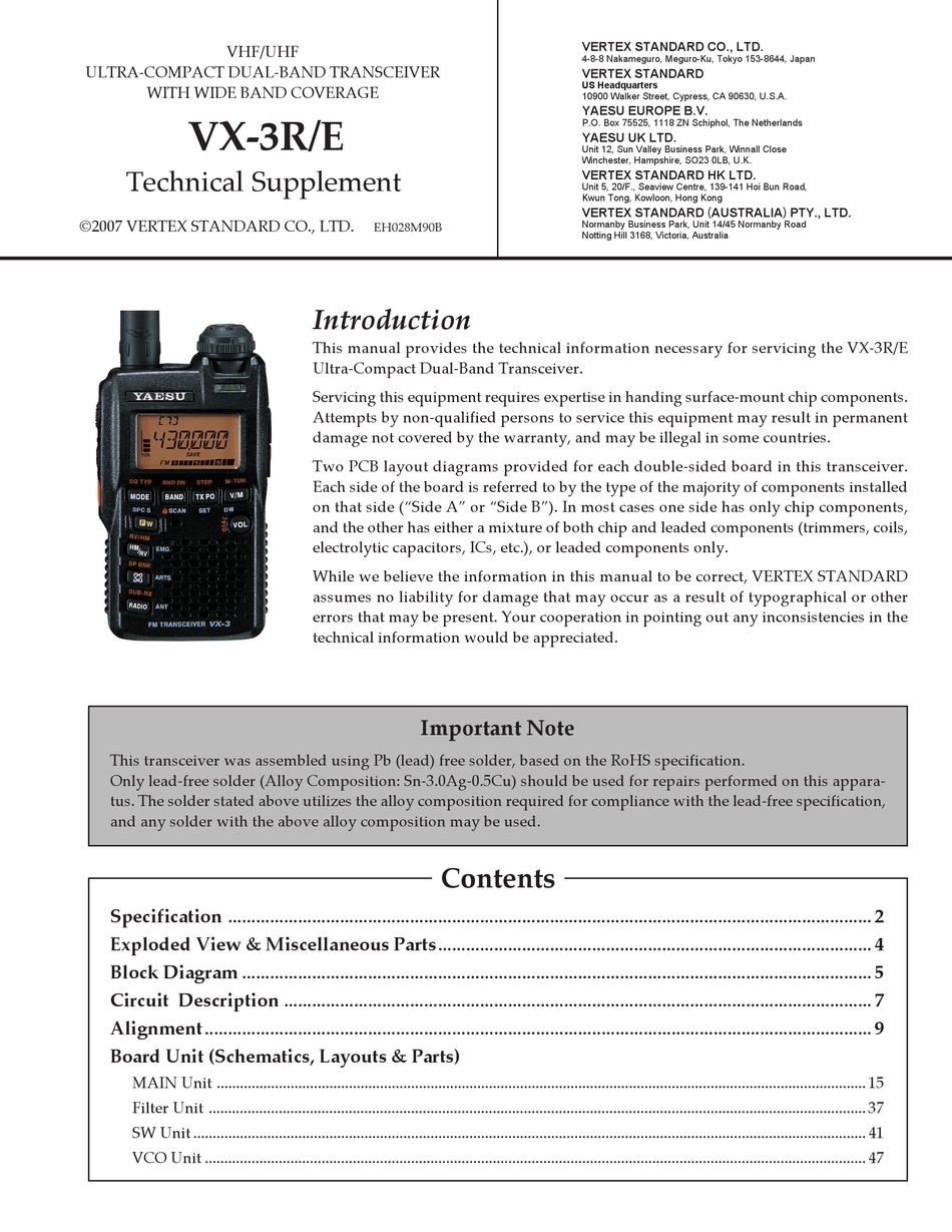 YAESU VX-3R TECHNICAL SUPPLEMENT Pdf Download | ManualsLib