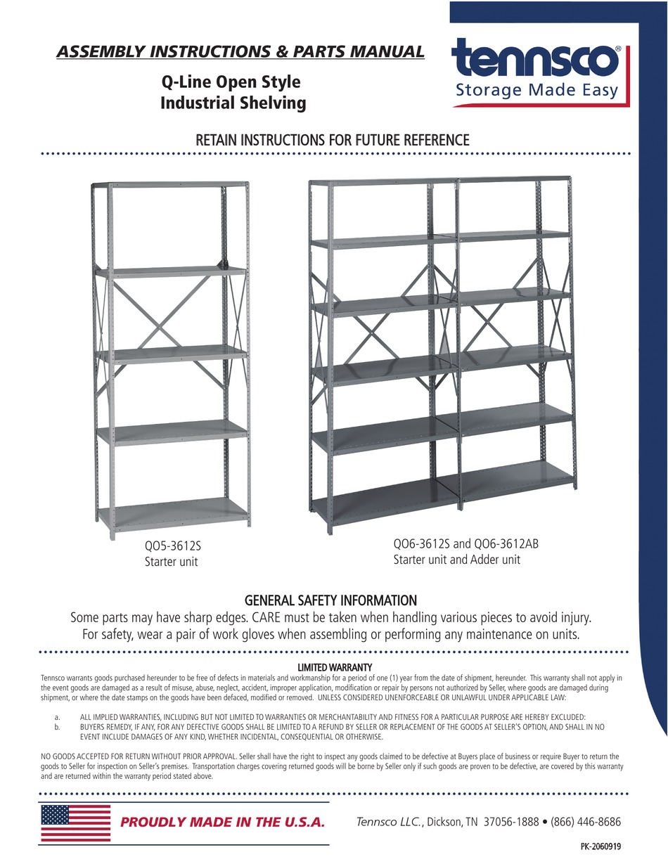 TENNSCO Q SERIES ASSEMBLY INSTRUCTIONS/PARTS MANUAL Pdf Download