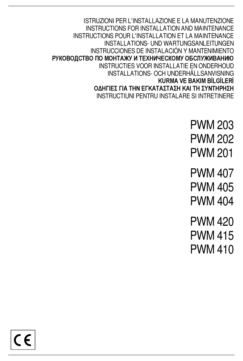 DAB PUMPS PWM 203 INSTRUCTION FOR INSTALLATION AND MAINTENANCE Pdf