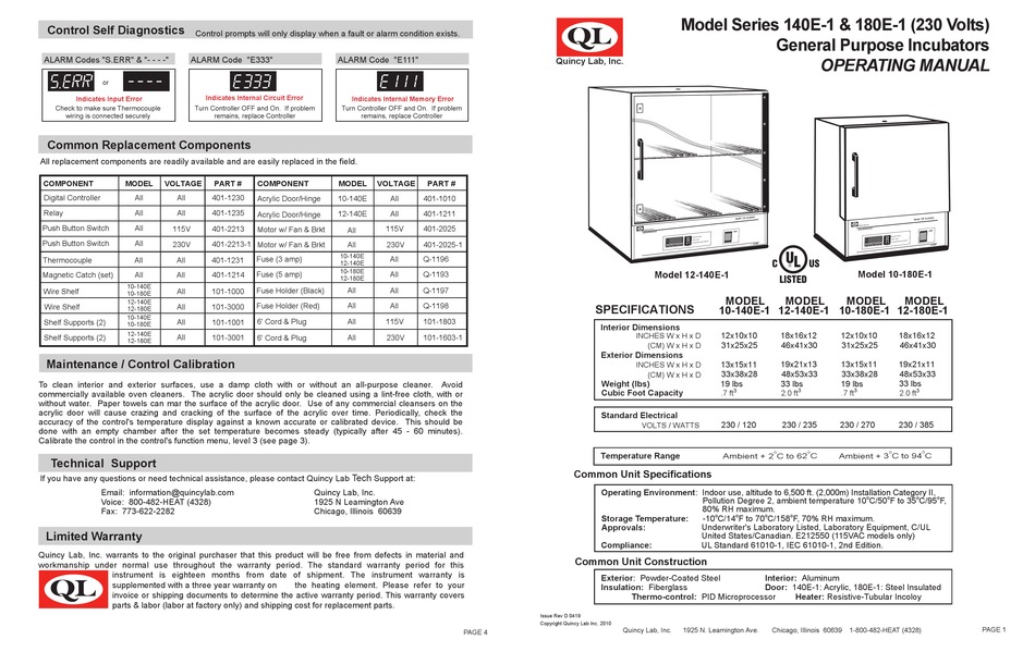 QUINCY LAB 140E1 SERIES OPERATING MANUAL Pdf Download ManualsLib
