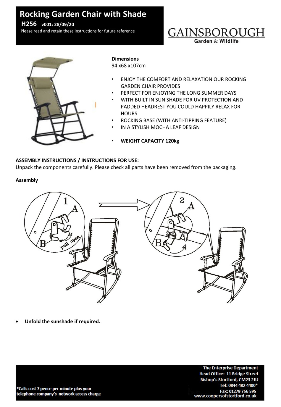 GAINSBOROUGH H256 ASSEMBLY INSTRUCTIONS/INSTRUCTIONS FOR USE Pdf