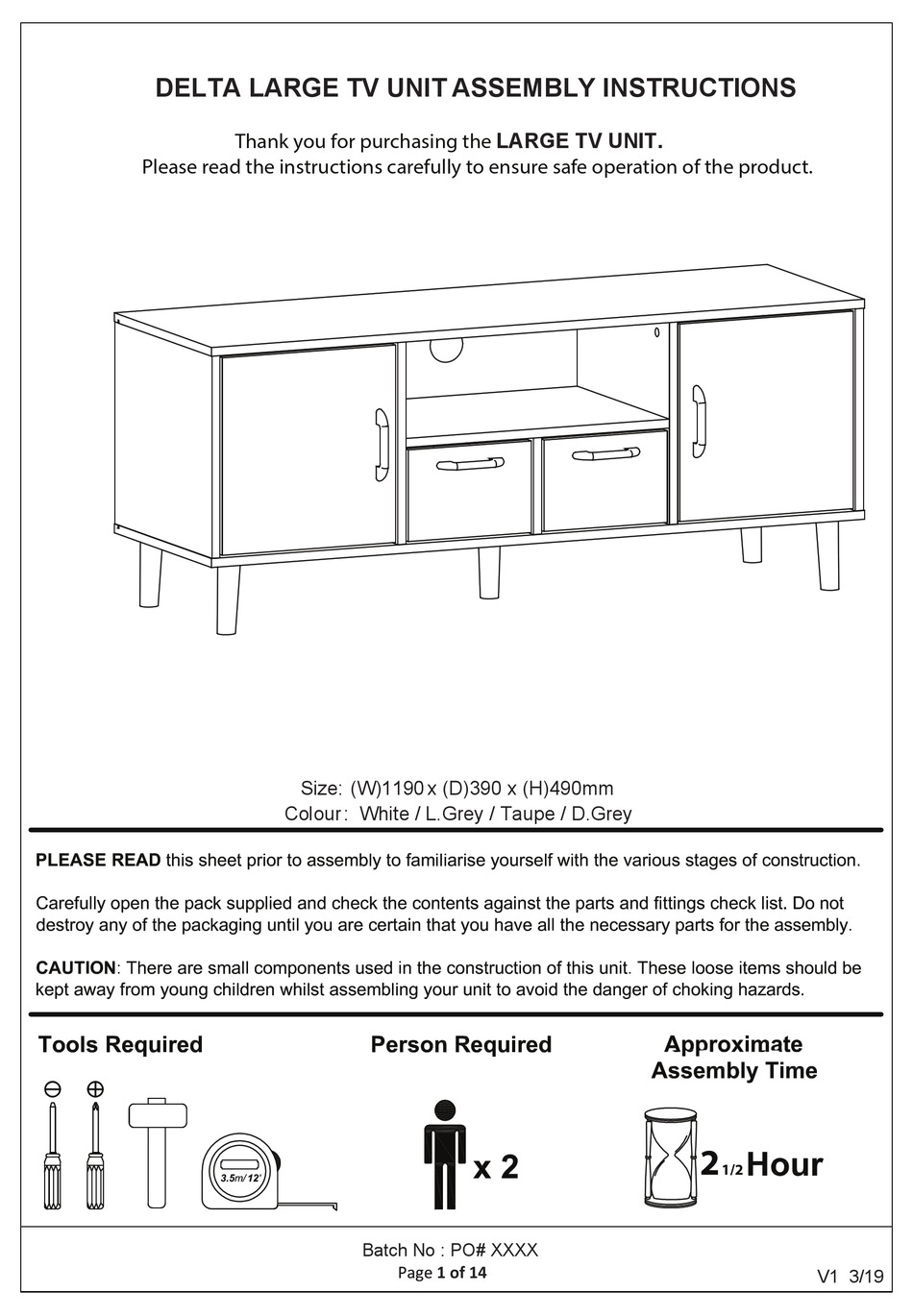 BIG FURNITURE WAREHOUSE DELTA GDLTLTVWGR ASSEMBLY