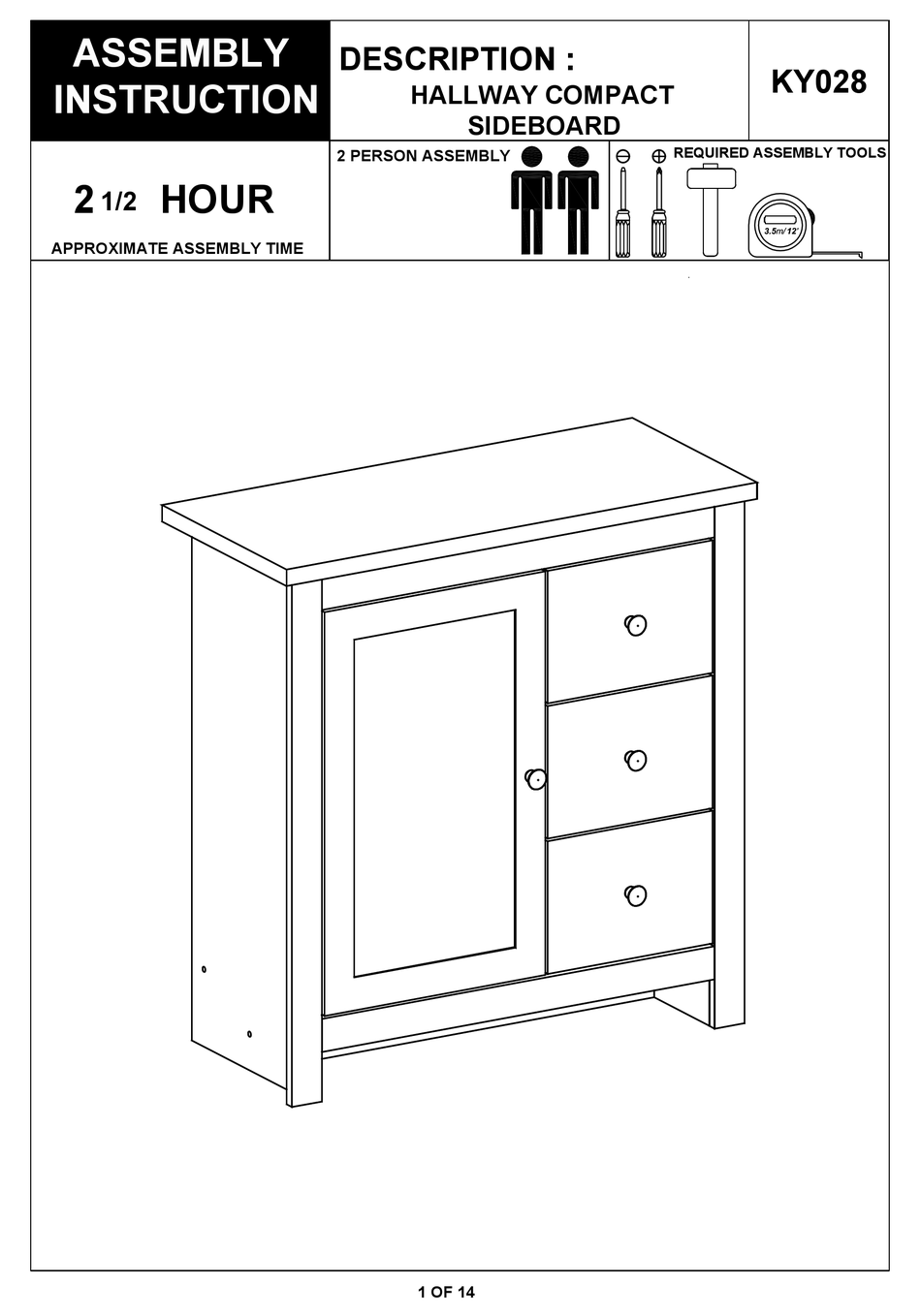 BIG FURNITURE WAREHOUSE DORSET KY028 ASSEMBLY INSTRUCTION MANUAL Pdf