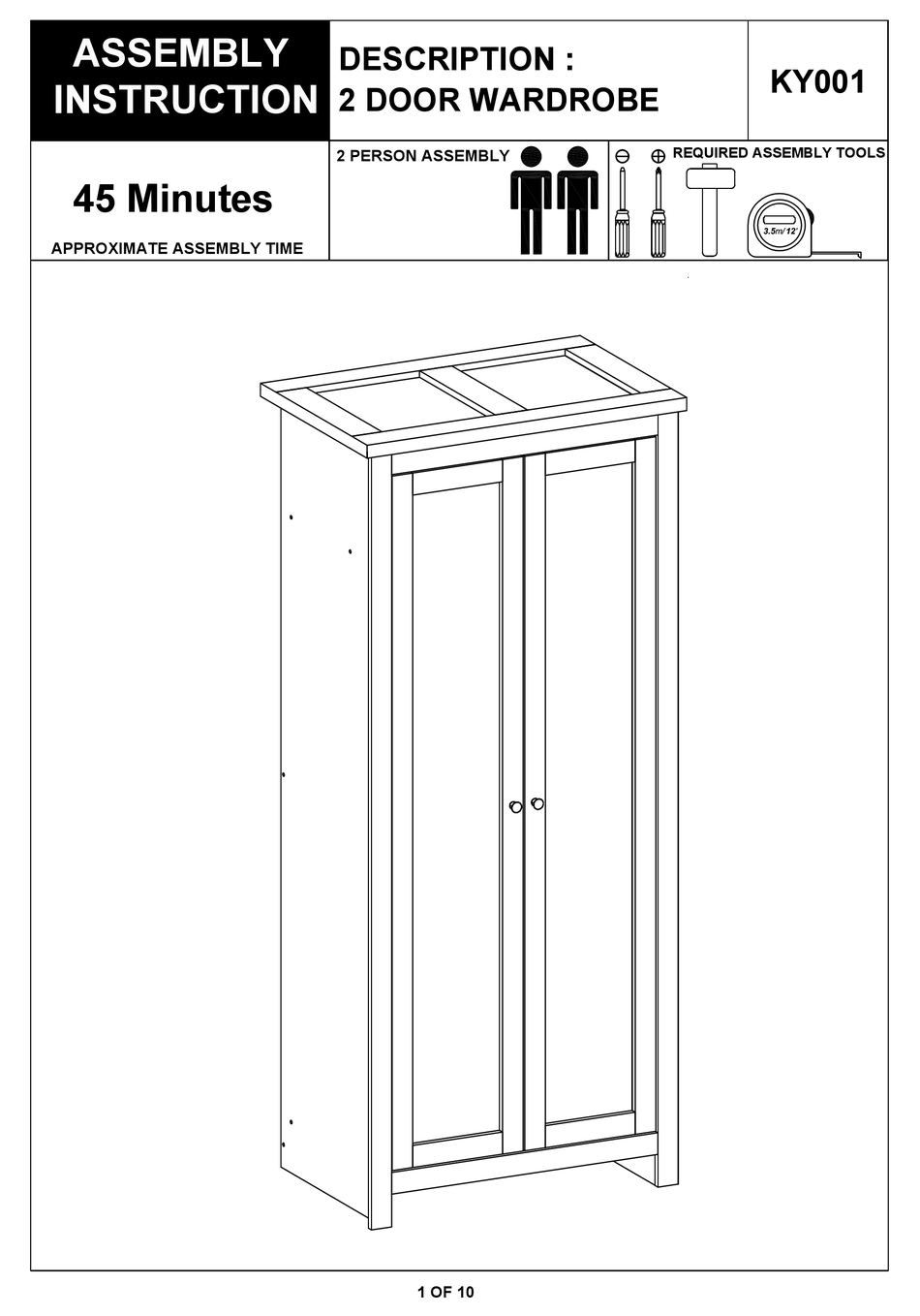BIG FURNITURE WAREHOUSE DORSET KY001 ASSEMBLY INSTRUCTION MANUAL Pdf