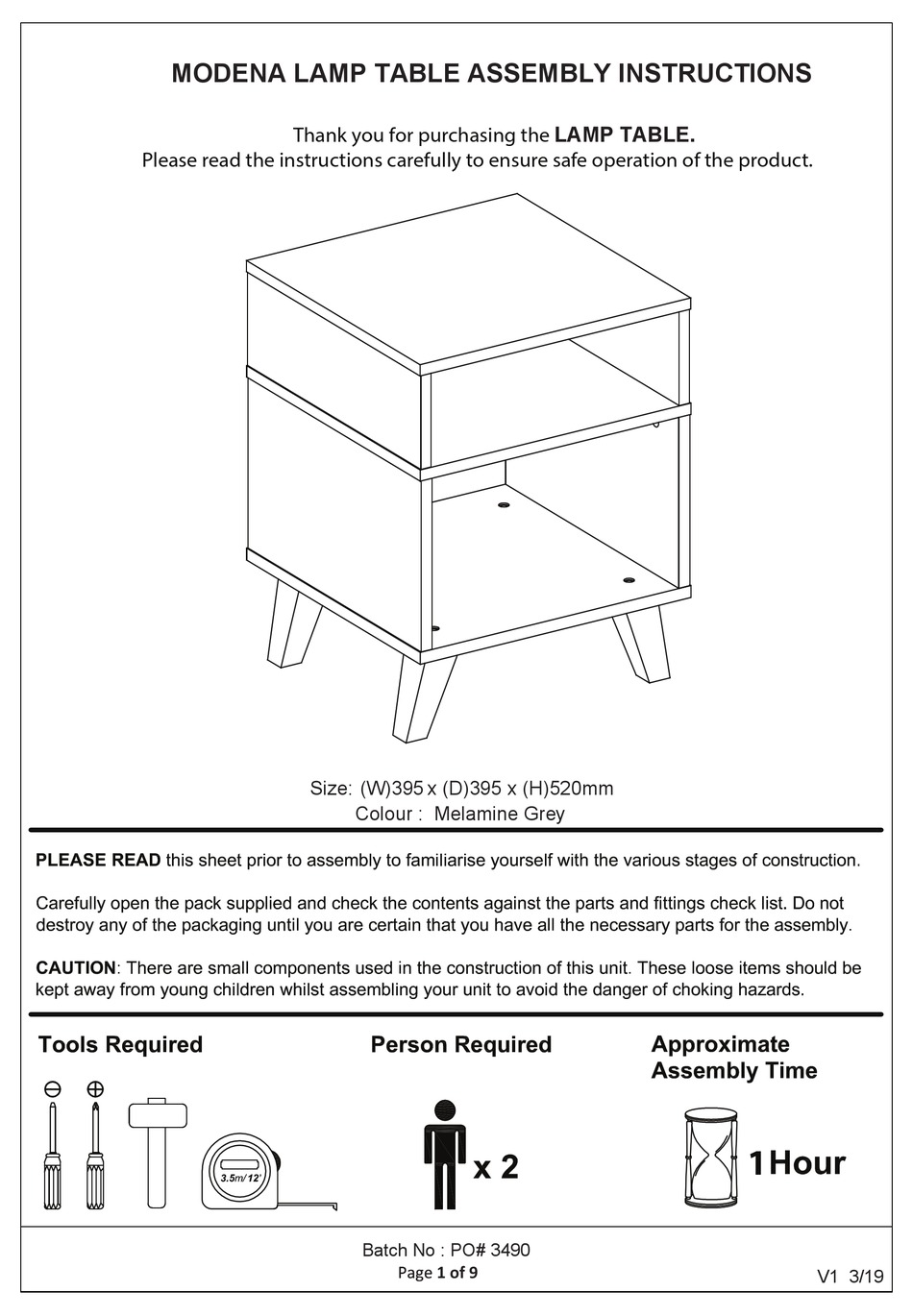 BIG FURNITURE WAREHOUSE MODENA GMDNLAMGRY ASSEMBLY INSTRUCTIONS MANUAL