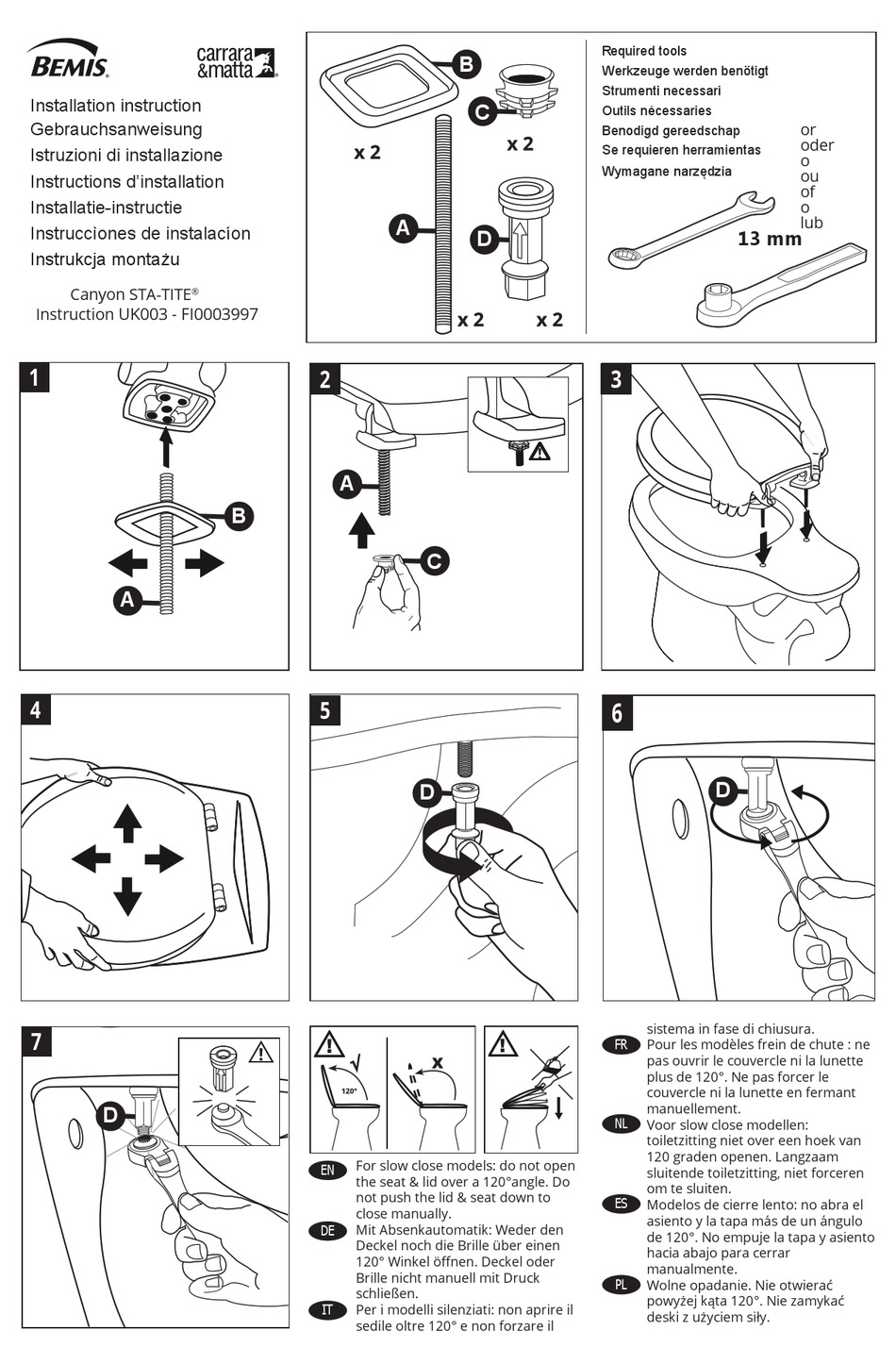 BEMIS CARRARA&MATTA CANYON STATITE INSTALLATION INSTRUCTION Pdf