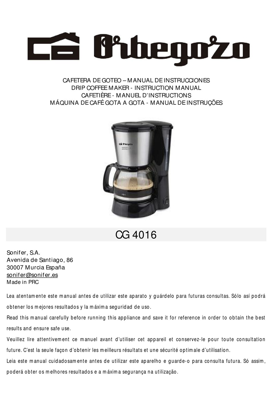 ORBEGOZO CG 4016 INSTRUCTION MANUAL Pdf Download | ManualsLib