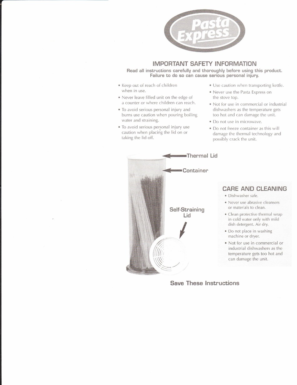 TRISTAR PRODUCTS PASTA EXPRESS MANUAL Pdf Download ManualsLib