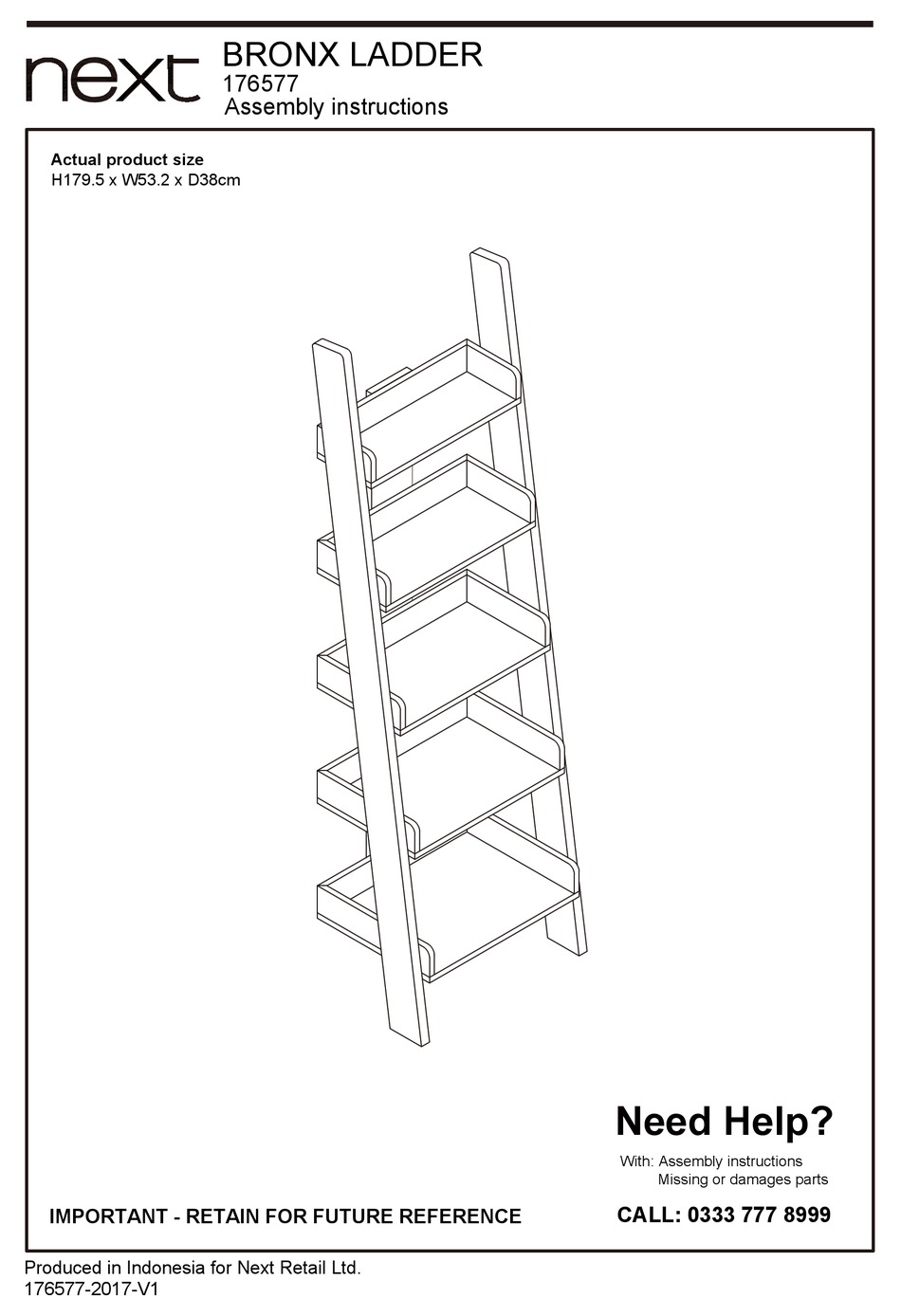NEXT RETAIL BRONX LADDER 176577 ASSEMBLY INSTRUCTIONS MANUAL Pdf