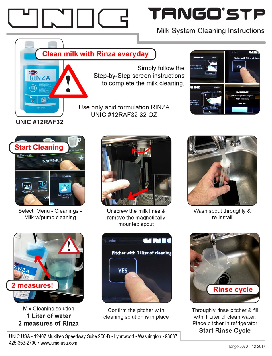 UNIC TANGO STP MILK SYSTEM CLEANING INSTRUCTIONS Pdf Download ManualsLib