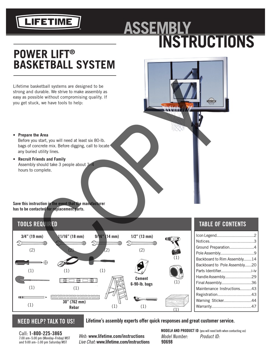 LIFETIME POWER LIFT AASSEMBLY INSTRUCTIONS Pdf Download ManualsLib