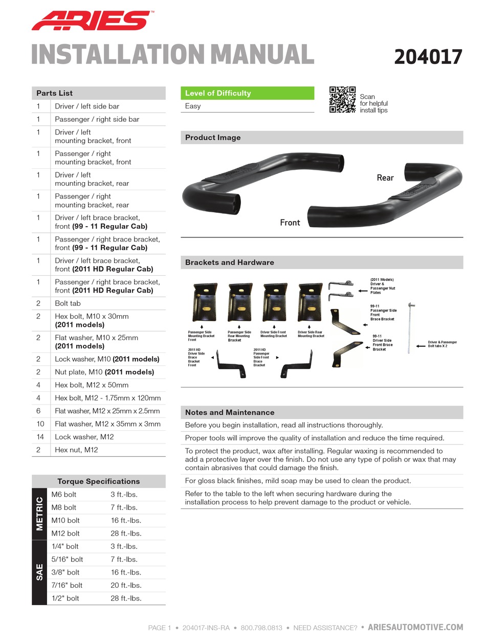 ARIES 204017 INSTALLATION MANUAL Pdf Download ManualsLib