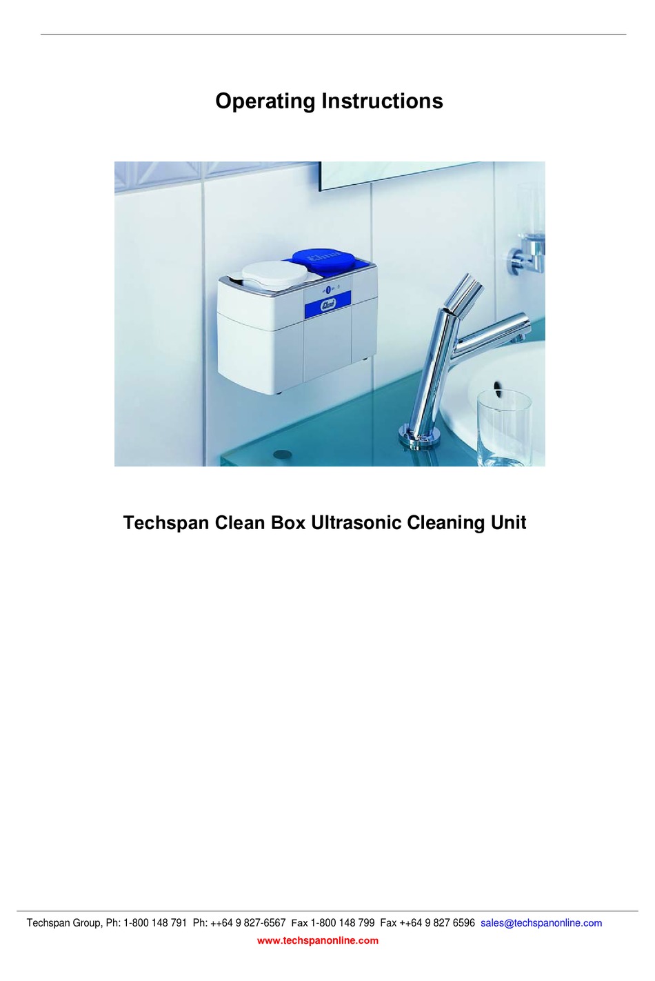 TECHSPAN CLEAN BOX ULTRASONIC OPERATING INSTRUCTIONS MANUAL Pdf