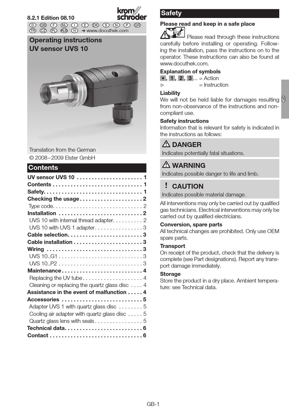 KROMSCHRODER UVS 10 OPERATING INSTRUCTIONS MANUAL Pdf Download ManualsLib