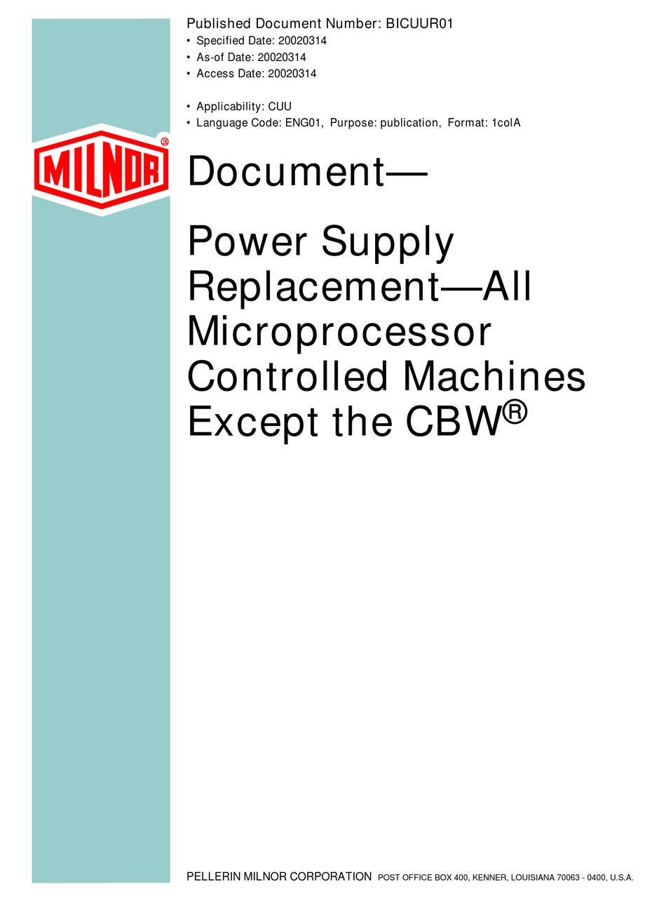 MILNOR 08PSS3401N QUICK START MANUAL Pdf Download ManualsLib