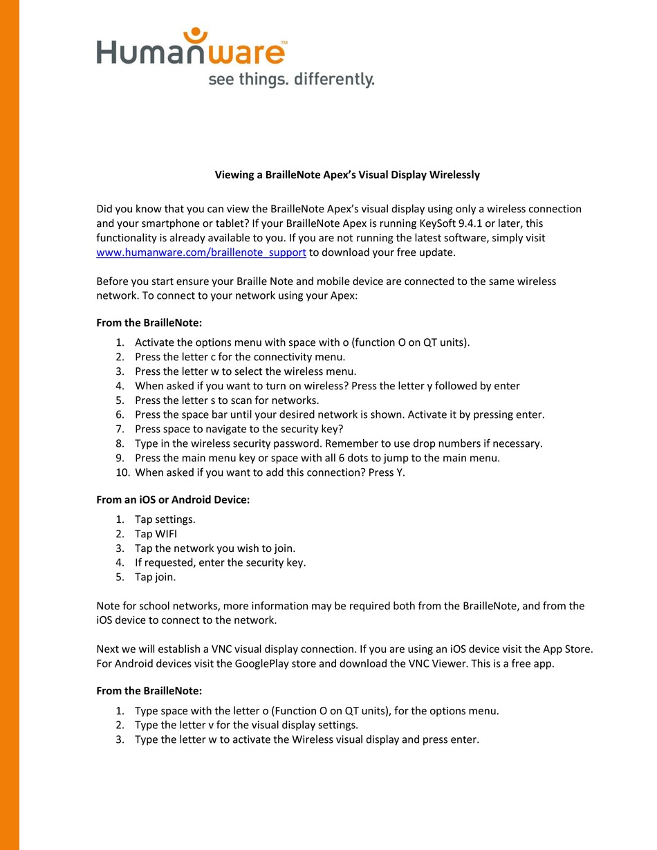 HUMANWARE BRAILLENOTE APEX MANUAL Pdf Download ManualsLib