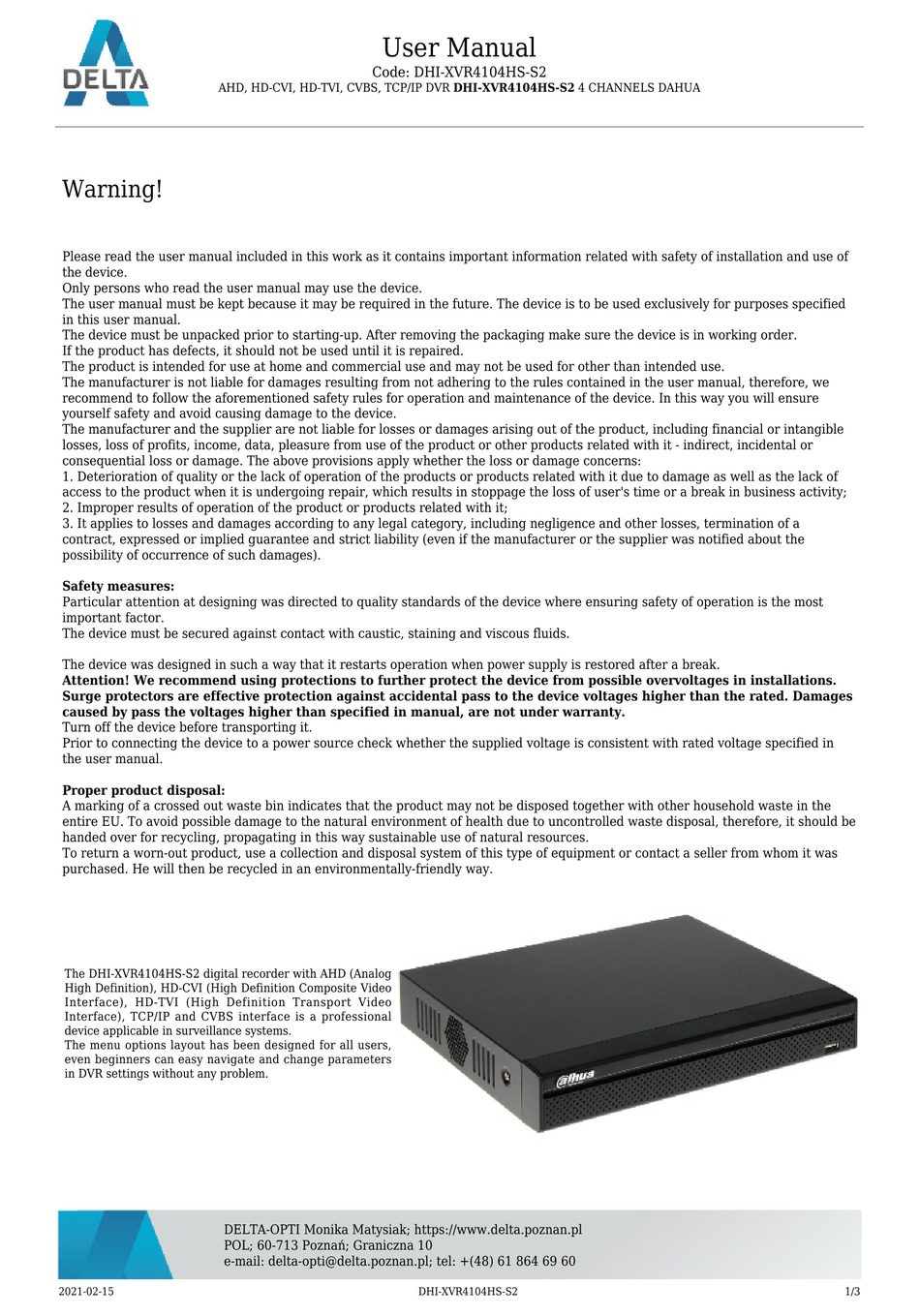 DAHUA DHIXVR4104HSS2 USER MANUAL Pdf Download ManualsLib