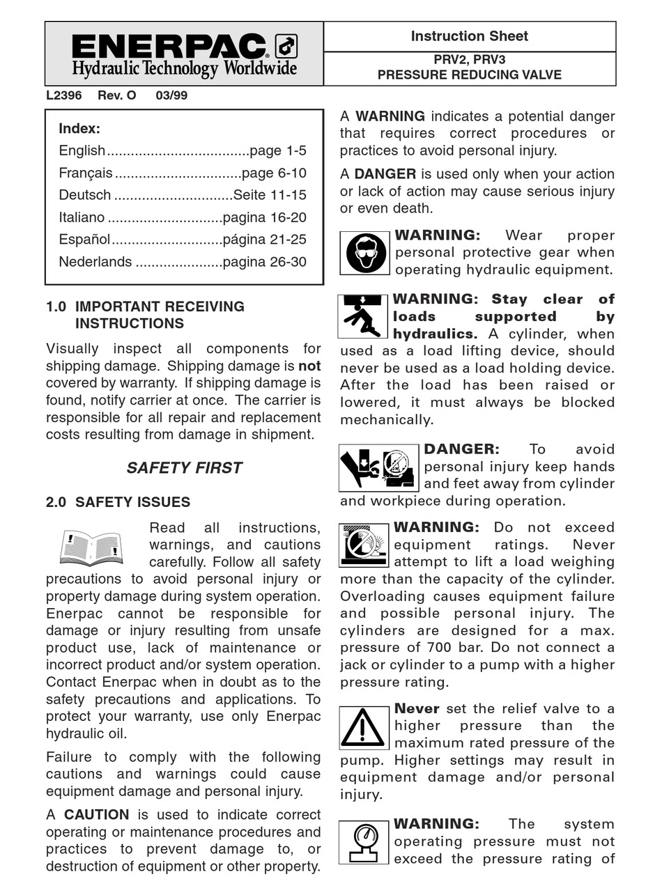 ENERPAC PRV2 INSTRUCTION SHEET Pdf Download | ManualsLib