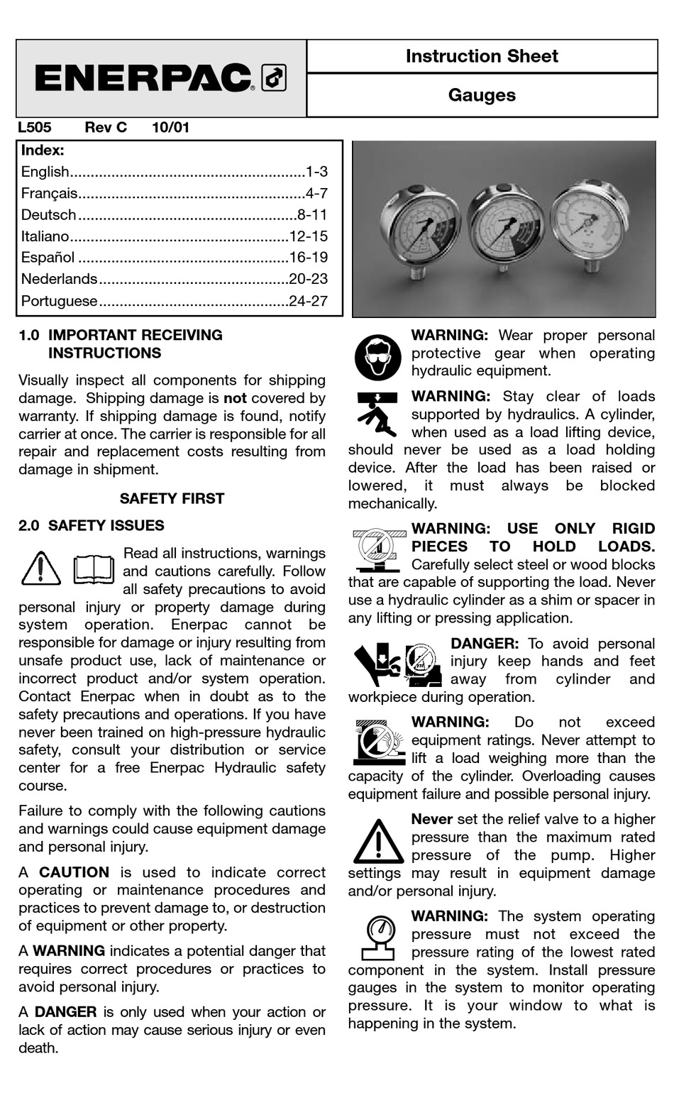 ENERPAC GA1 INSTRUCTION SHEET Pdf Download ManualsLib