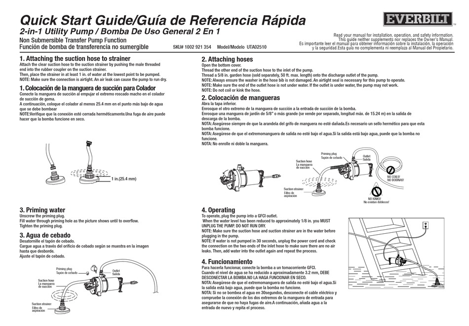 EVERBILT UTA02510 QUICK START MANUAL Pdf Download ManualsLib