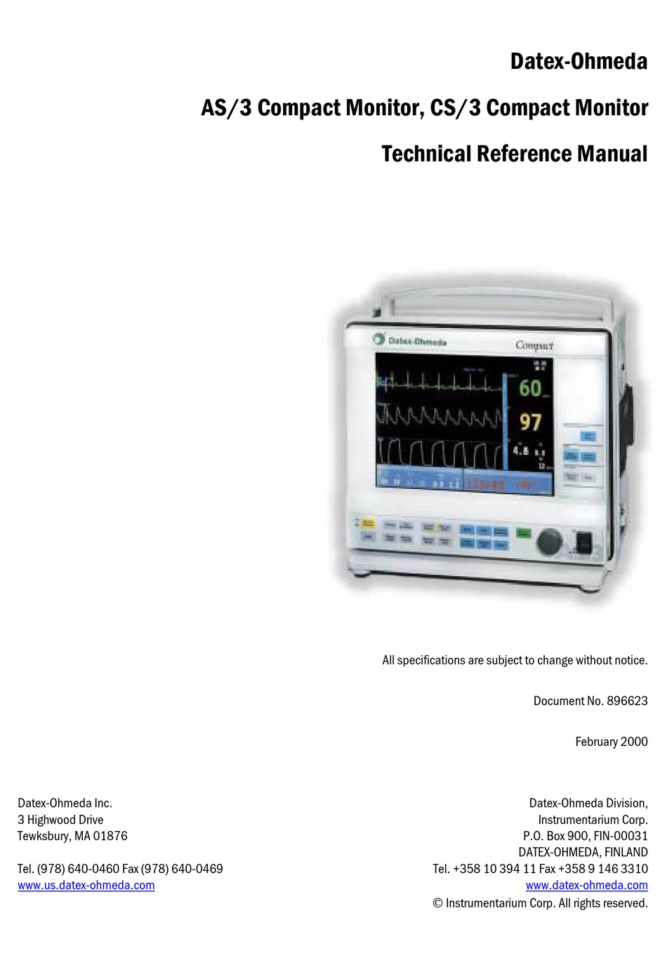 DATEXOHMEDA AS/3 COMPACT MONITOR TECHNICAL REFERENCE MANUAL Pdf
