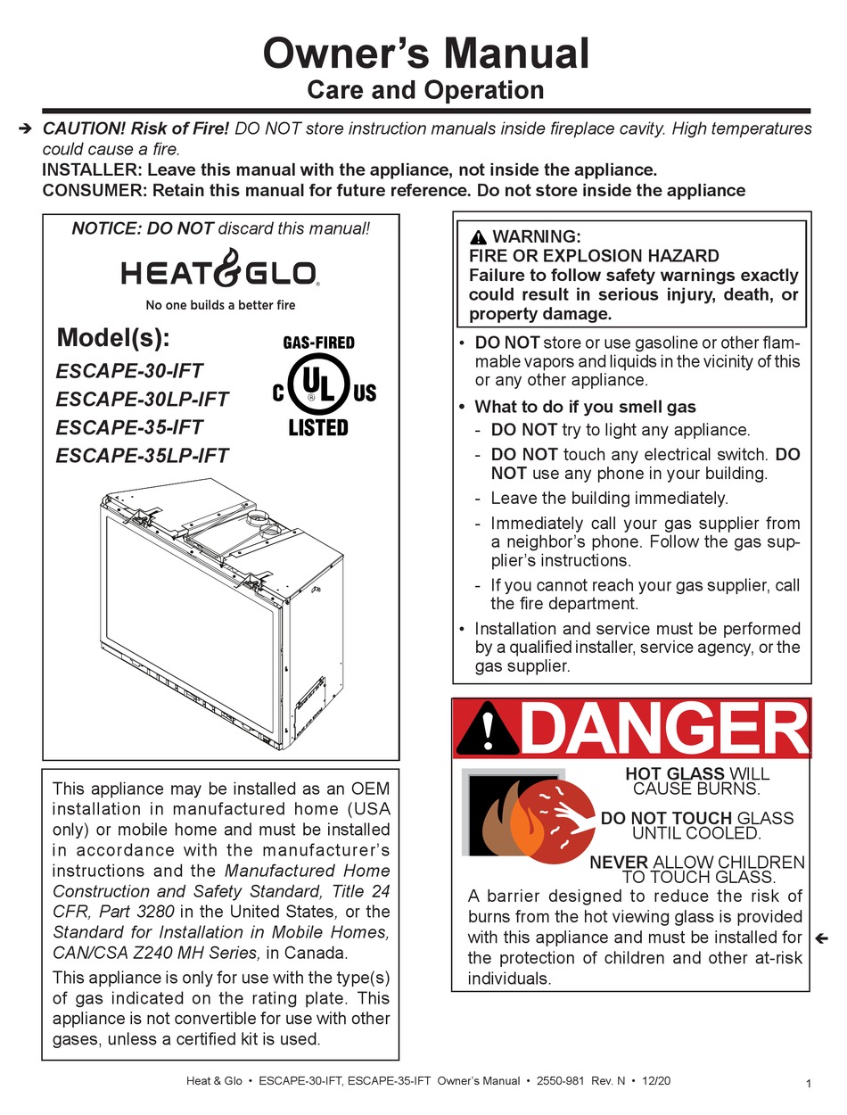 HEAT & GLO ESCAPE30IFT OWNER