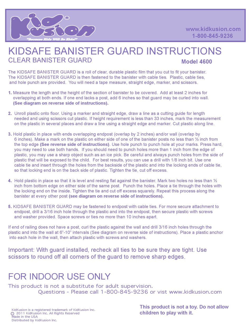 KIDKUSION KIDSAFE BANISTER GUARD INSTRUCTIONS Pdf Download ManualsLib