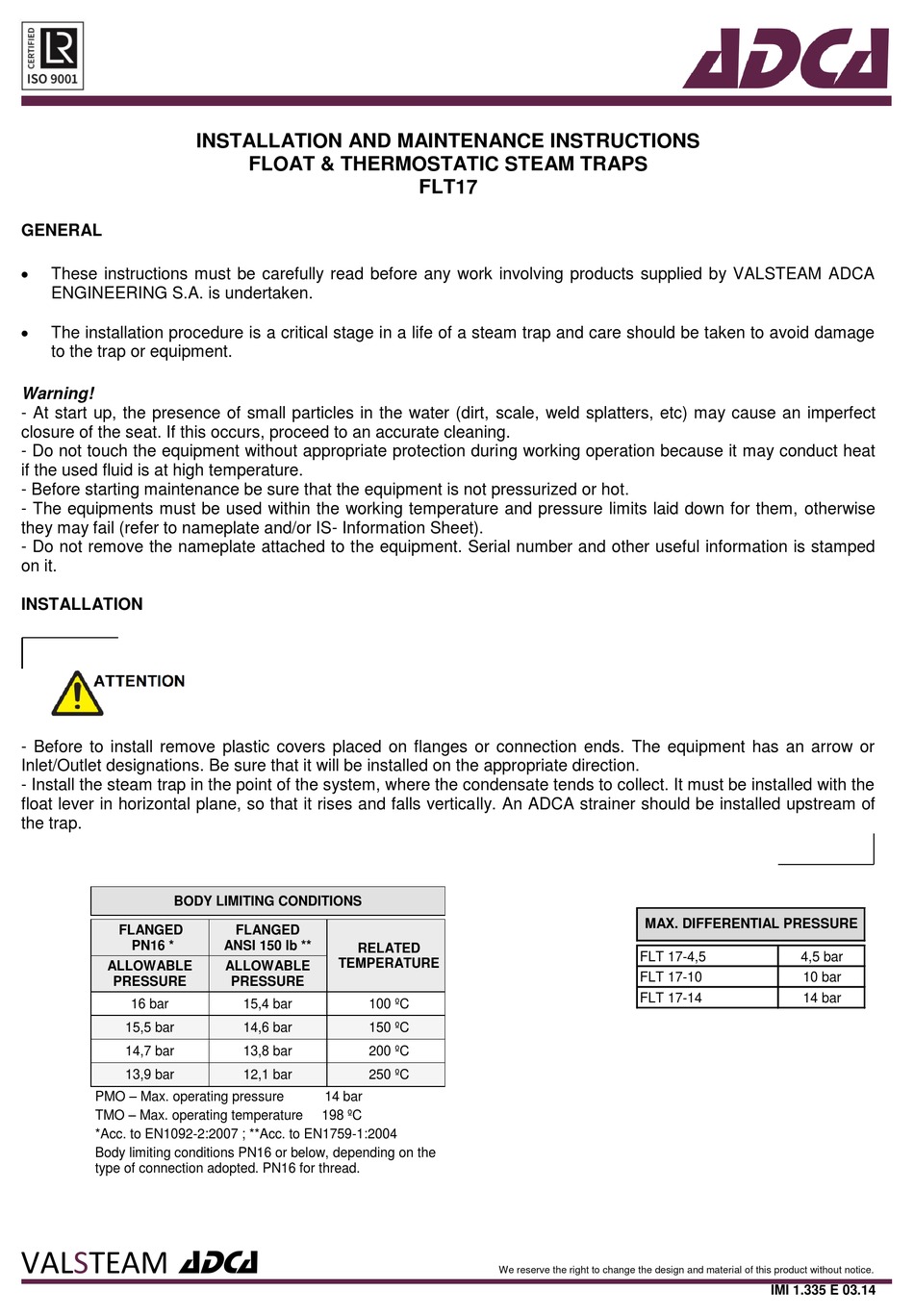 VALSTEAM ADCA FLT17 INSTALLATION AND MAINTENANCE INSTRUCTIONS Pdf ...