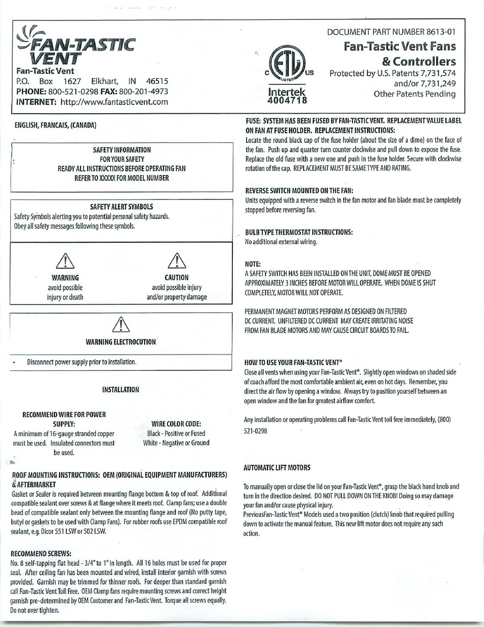 fan-tastic-vent-7350-operation-manual-pdf-download-manualslib