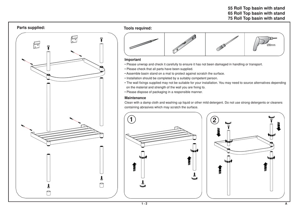 BURLINGTON 55 ROLL TOP BASIN WITH STAND ASSEMBLY INSTRUCTIONS Pdf ...