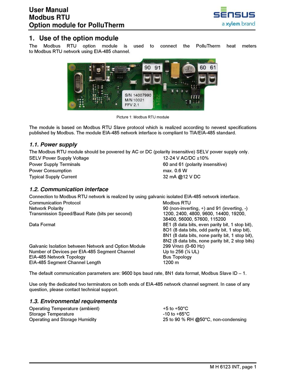 XYLEM SENSUS MODBUS RTU USER MANUAL Pdf Download | ManualsLib