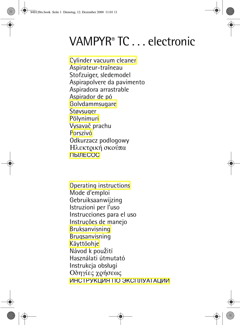 AEG VAMPYR TC ELECTRONIC SERIES OPERATING INSTRUCTIONS MANUAL Pdf