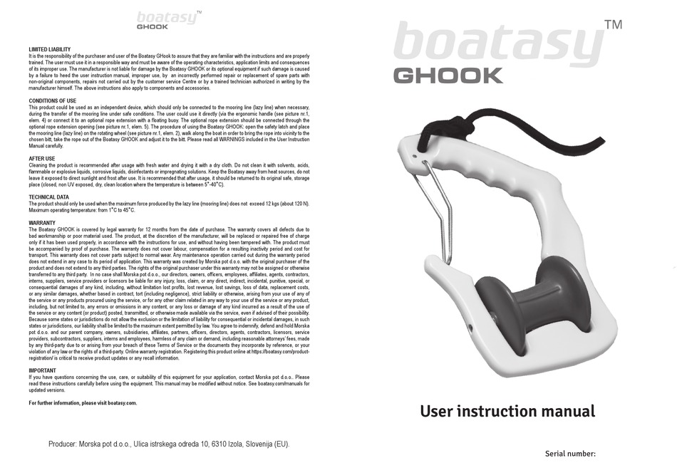 BOATASY GHOOK USER INSTRUCTION MANUAL Pdf Download